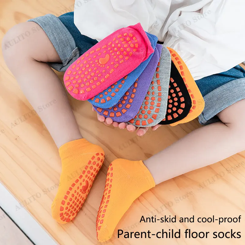 Kids Adults Anti-Slip Floor Socks Parent-Child Trampoline Cotton Breathable Socks Elasticity Sports Boys Girls Outside Children