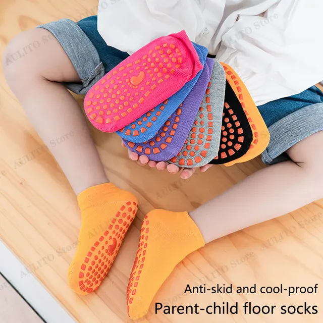 Kids Adults Anti-Slip Floor Socks Parent-Child Trampoline Cotton Breathable Socks Elasticity Sports Boys Girls Outside Children 6