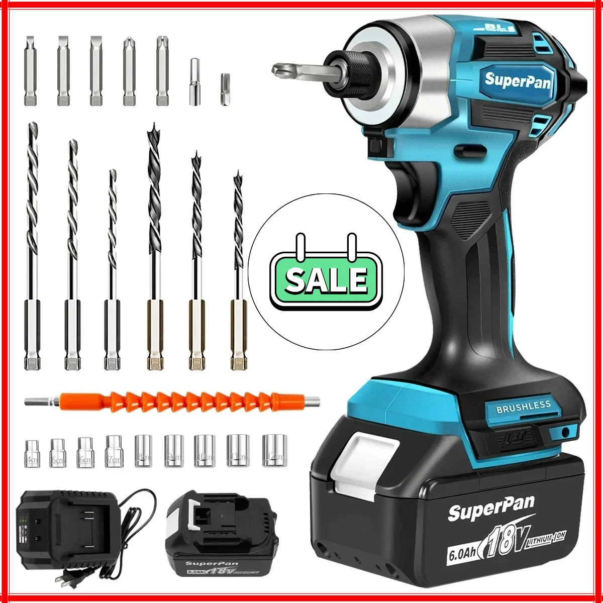 SuperPan DTD173 cordless screwdriver set -180N torque impact gun, brushless drill, home DIY tool, For Makita 18v Battery pins 3