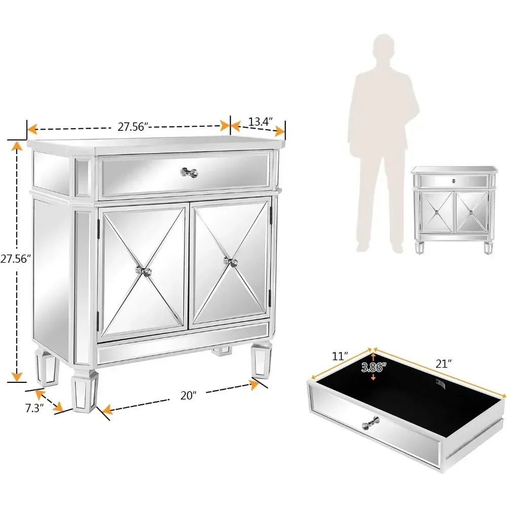 Nightstands Mirrored Dresser Nightstand With 1 Drawer And Two Doors Mirrored Nightstands 2