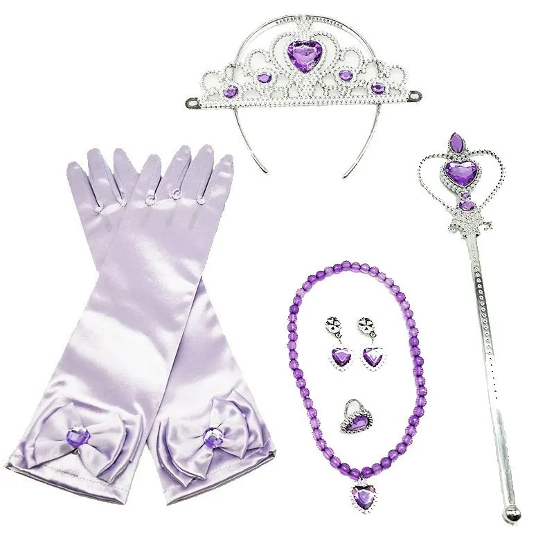 Girl Elsa Anna Accessory Set Kids Princess Costume Party Supply Aurora Belle Sofia Snow Flake Magic Wand Crown Gloves Wig Braid princess accessories set