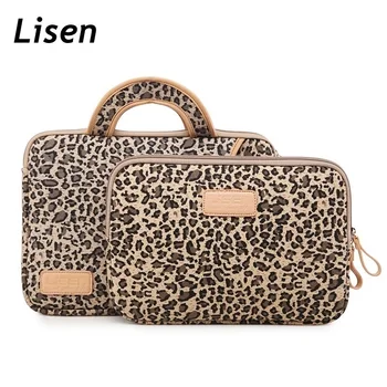Borsa per laptop di marca Lisen da 13,3,14,15,6,16 pollici, custodia in tela leopardata per MacBook Air Pro, borsa per notebook da donna per uomo e donna