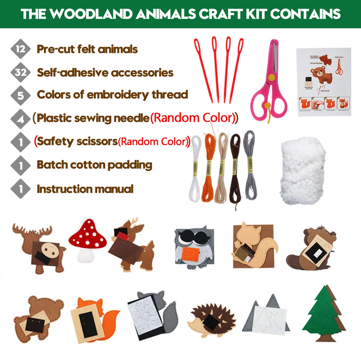DIY Sewing Craft Kit for Kids - Forest Creatures Felt Plush Art Set, Perfect for Beginners and Christmas Gifts