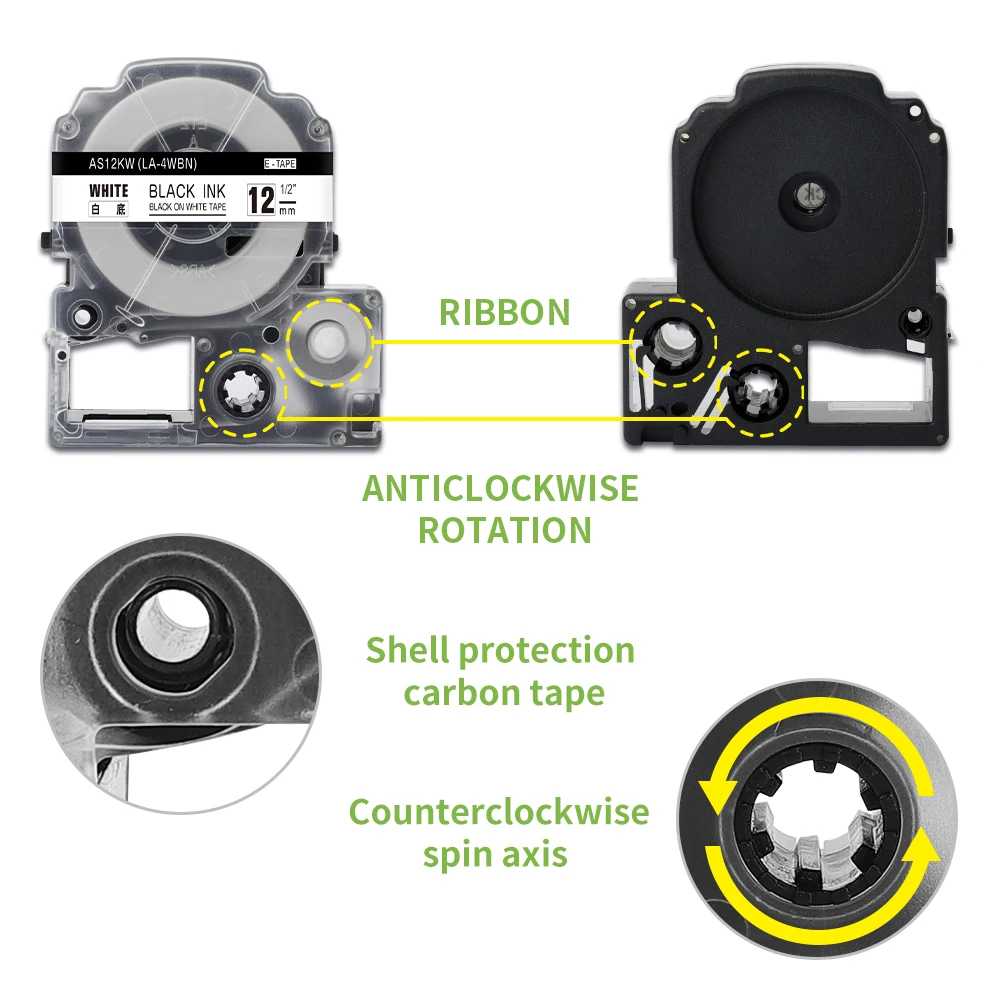 1PK Label Tape SS12KW SS18KW 12mm 18mm Labeling Ribbon Compatible EPSON Labelworks LW-400 LW-300 LW-700 LC-4WBN9 Label Printer