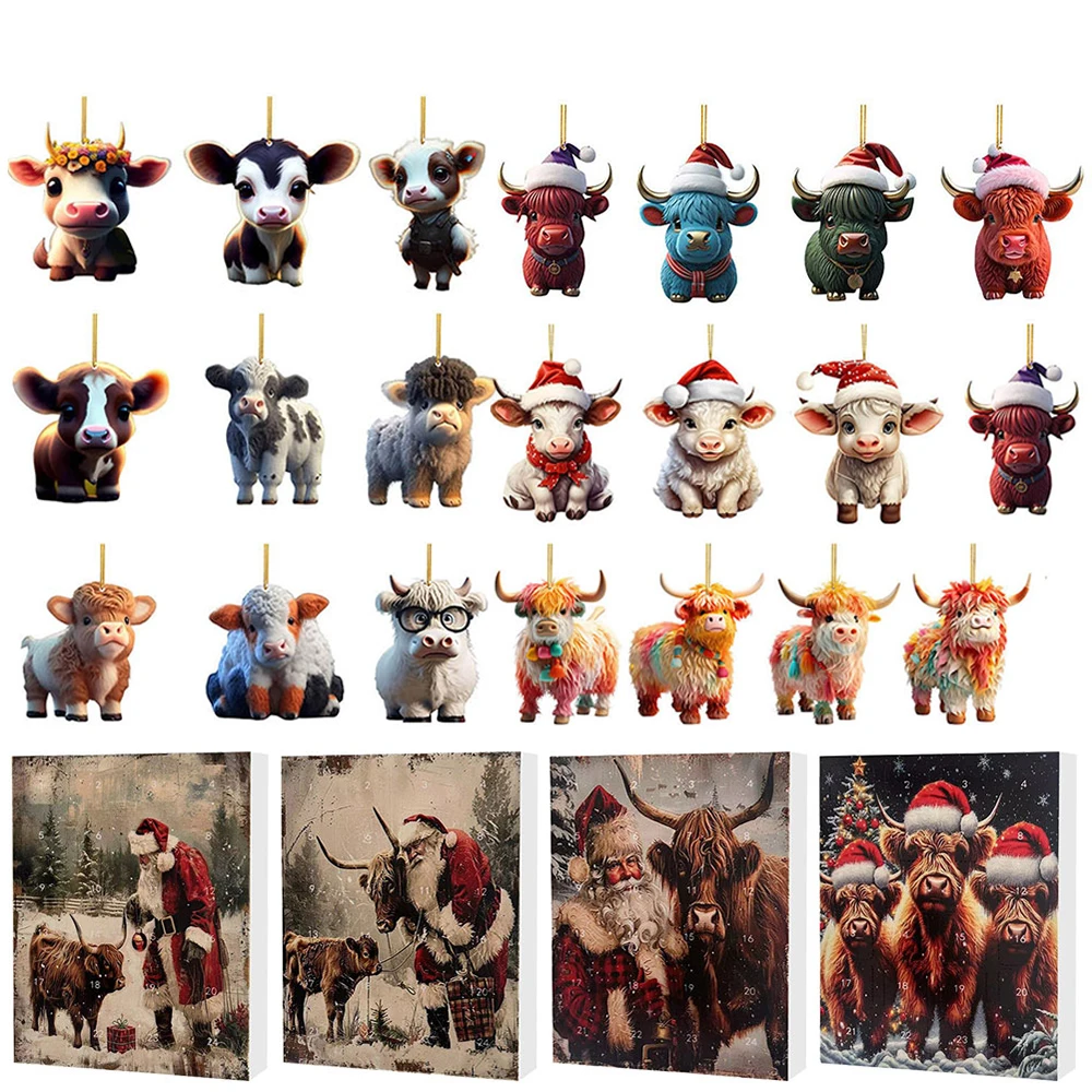 Acrylic Cartoon Highland Cow Ornaments for Christmas Tree Decorations