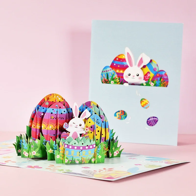 Happy Easter Pop Up Card-3D Bunny Egg Flowers Basket Greeting Card for Easter