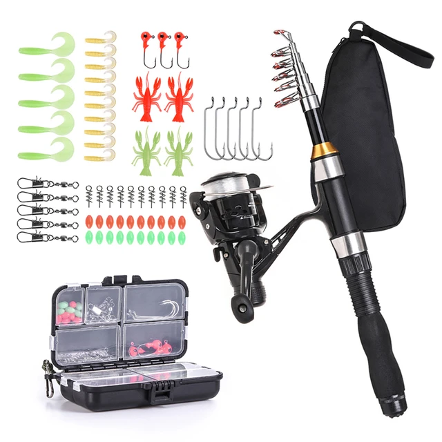 Fishing Rod Reel Combo Full Kit 1.5m Telescopic Fishing Rod Spinning Reel  Set with Hooks