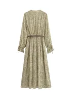 Women Summer Print Dress 2025 Vintage Cascading Ruffle Belt Bwo Long Sleeve Female Elegant Street Dresses Clothing - Image 2