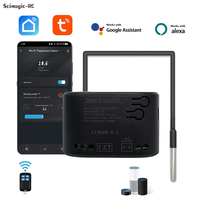 Tuya Smart WiFi Switch Temperature Sensor Monitor 7-32V 85-250V Monitoring Thermostat Passive Dry Contact Relay Work With Alexa 2