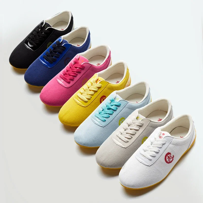 Canvas Breathable Tai Chi Shoes Free Flexible Wushu Shoes Martial Arts Sneaker Sports Training Footwear Seven Colors Size 26-46