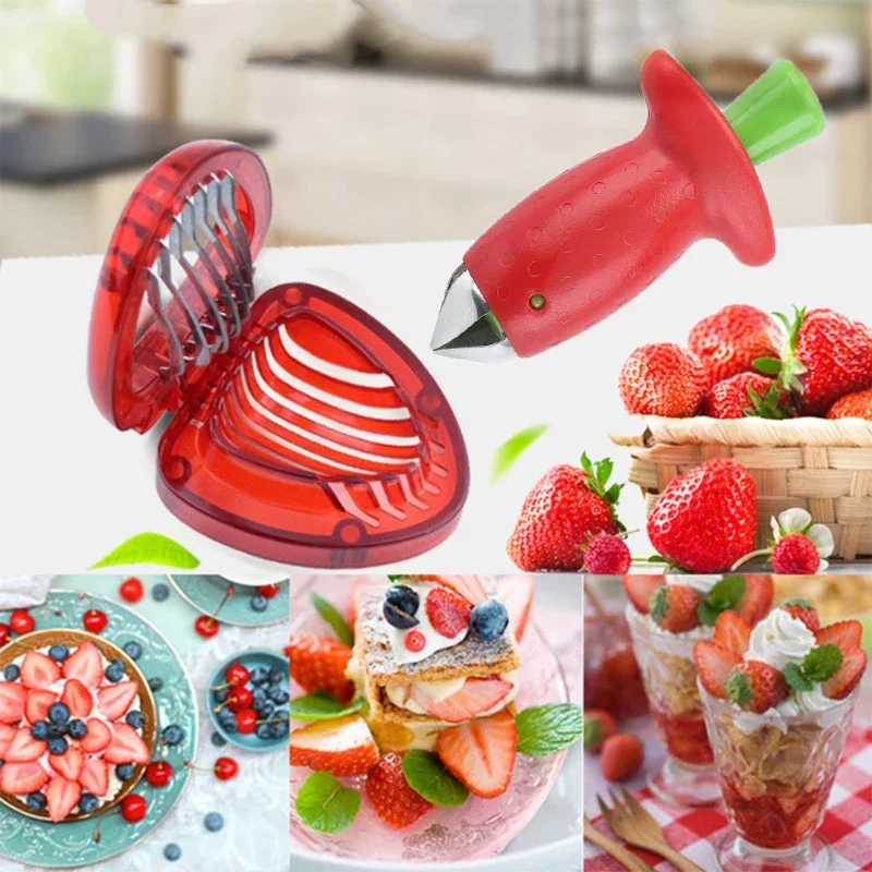 1pc Kitchen fruit tools Strawberry slicer Strawberry corer peeler Stem remover Creative melon and fruit slicer