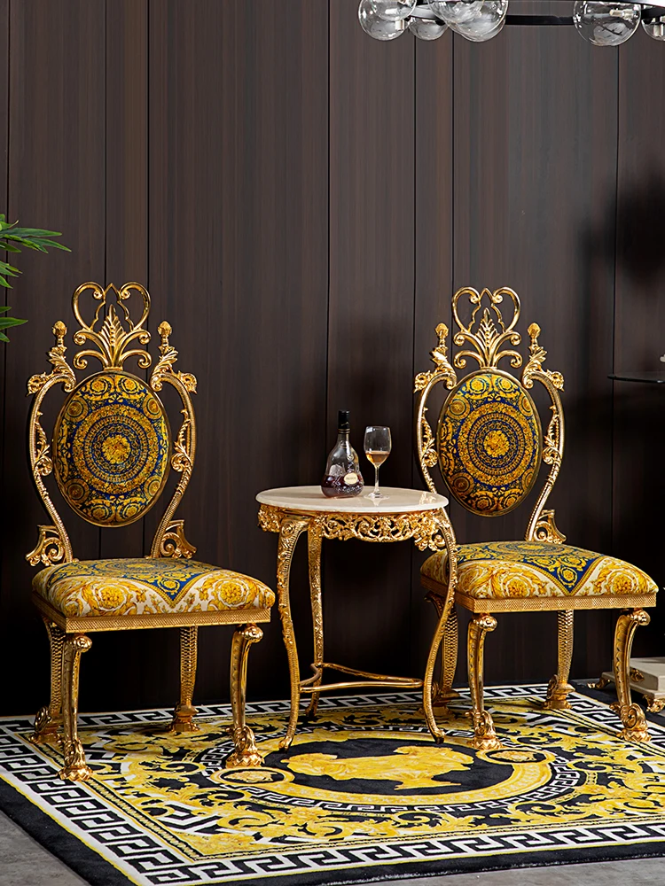 

Hotel club European classical leisure comfort metal carved chair home marble natural leisure table