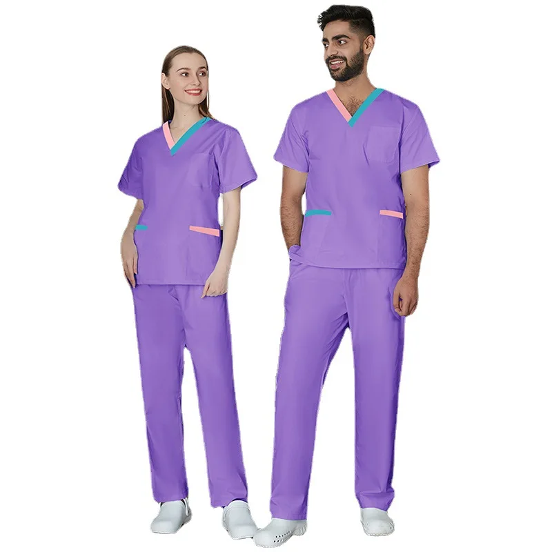 New patchwork Operating room surgical gown Unisex beauty salon clinic doctor work uniform short sleeved Nurse Scrub set overalls