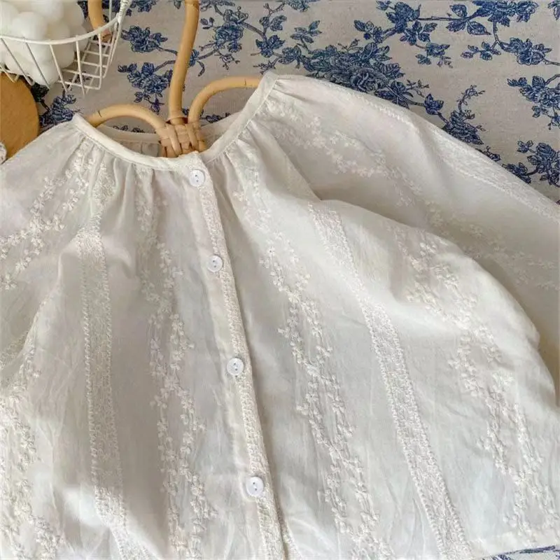 Girls Spring shirt nouvelle version cor&eacute;enne princesse Wind Lace Liner Girls Baby mode brod&eacute; Doll shirt 2 3 5 7 9Y