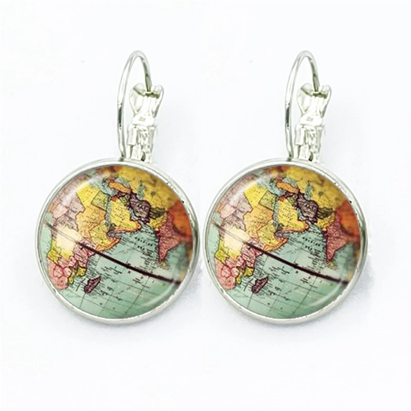 New Fashion Steampunk World Map Orecchini Donna Globe Earth Planet Art Photo Glass Gem Orecchini Fatti A Mano Gioielli Da Viaggio Femminili