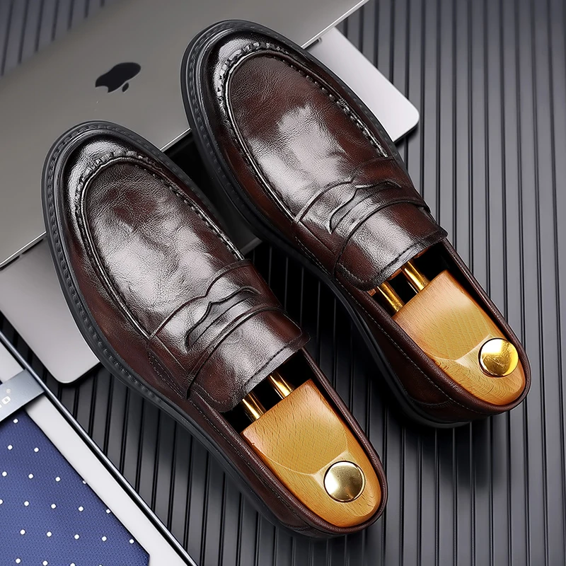 British Style Classic Loafers Men's Thick Soled Genuine Leather Business Formal Adult Leather Shoes Brand Low Heel Casual Shoes 4