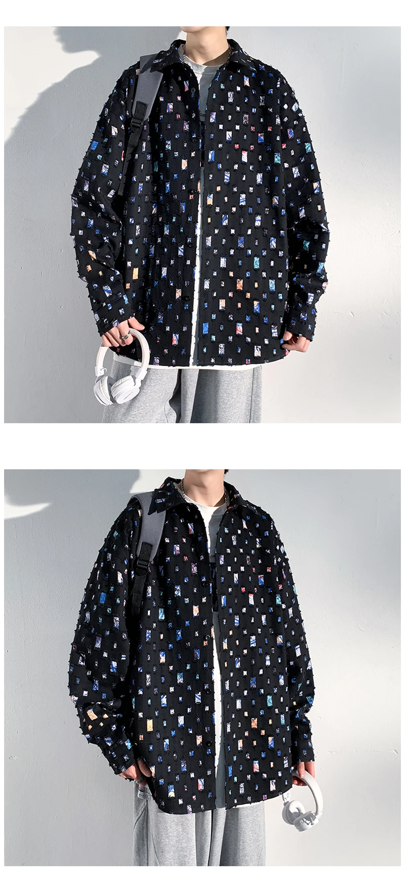 Colorful Torn Patch Jacket in men's streetwear fashion2