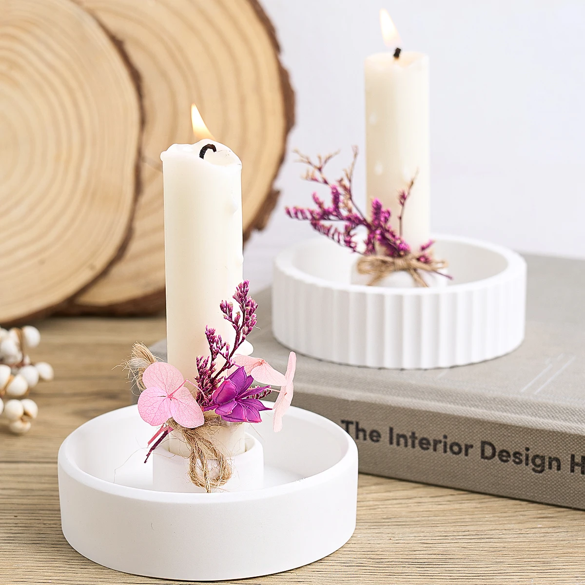 حامل شموع مستدير خرساني قالب من السيليكون مخطط لام...