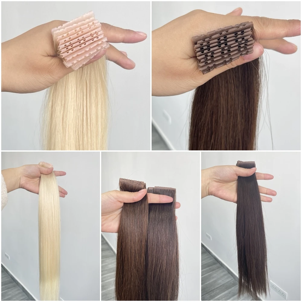 isheeny Double Inject PU Skin Weft Hair 4cm Width Twin Tabs Human Hair 12" 16" 20" 24" Pull Through Micro Beads Extensions