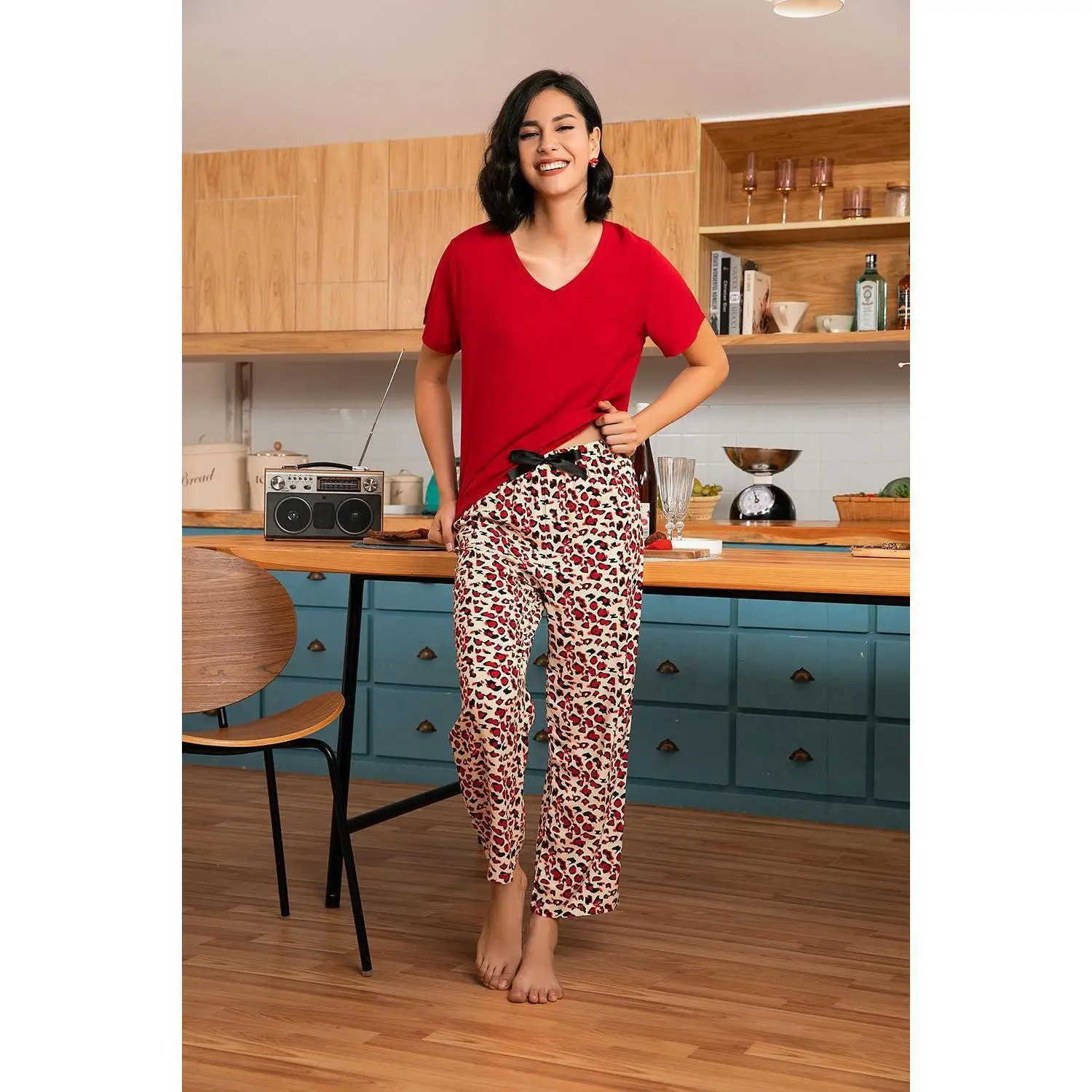 Leopard Print Crop Pajama Sets Cropped Short Women Mujer Conjuntos Pijamas Conjunto Pyjama Pijama Femme Outfit Lounge  Sleepwear