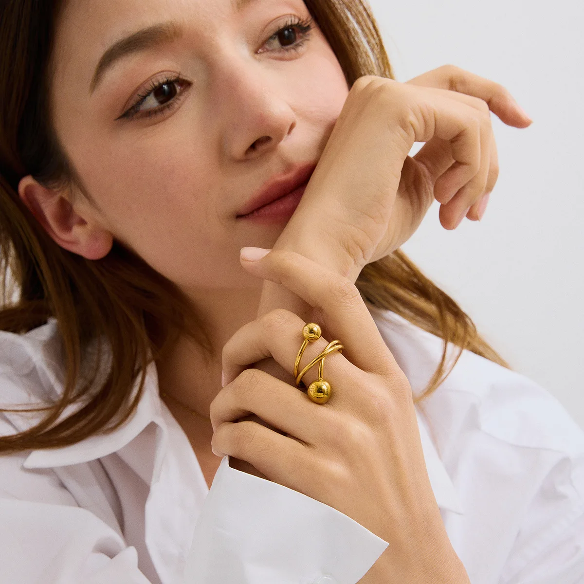 316L Stainless Steel Geometry Ball Rings for Women Gold Color Multilayer Geometric Waterproof Wedding Vintage Aesthetic Jewelry