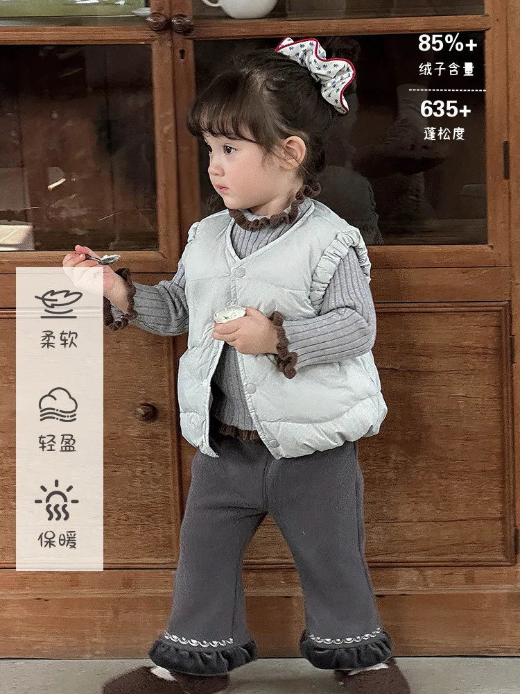 여아용 다운 조끼 따뜻하고 귀여운 여아용 가을 겨울 경량 조끼90화이트 덕 다운..