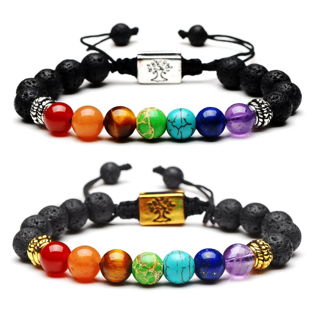8Mm Chakra Power Stone Bracelet & Bangle Volcanic Stone Tree Of Life Beaded Wristband Handmade Yoga Balance Bracelet Gift