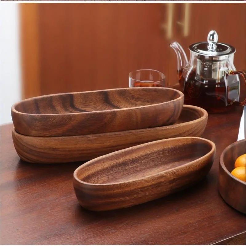 South American Walnut Fruit Platter Solid Wood Dried Fruit Snack Plate Salad Bowl Wooden Basin Large Dinner Plate