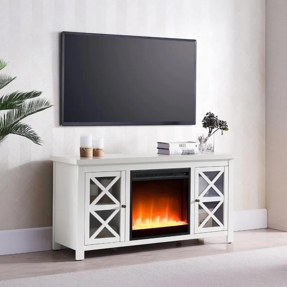 

Rectangular TV Stand with Crystal Fireplace for TV's up to 55" in White, Electric Fireplace TV Stands for the Living Room