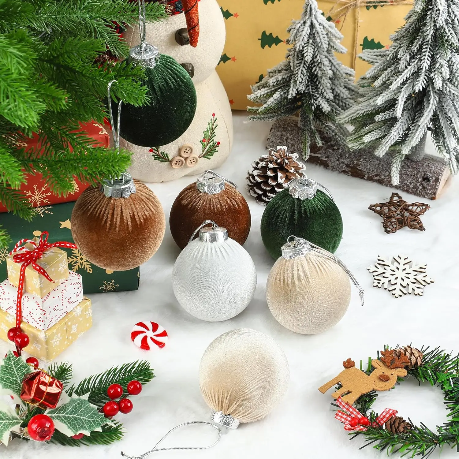 Description Picture 3 of item6cm Velvet Christmas Ornaments Balls 15pcs/Set Hanging Christmas Decoration Ball for Tree Indoor Decorations Home Decor Xmas