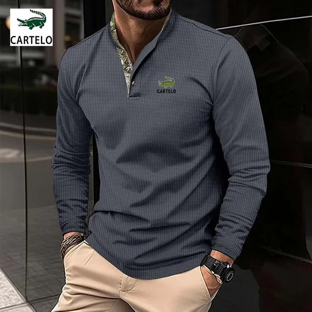Men s Spring and Autumn High Quality Stand Collar Long Sleeve POLO Shirt