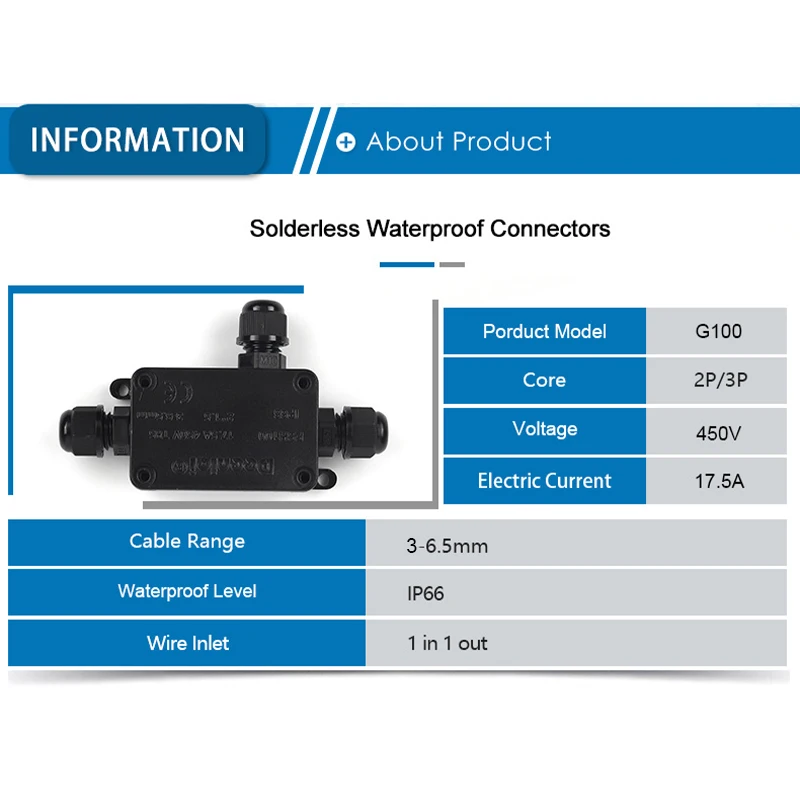 IP66 Waterproof Junction Box 2 Way 3 Way 3mm-6.5mm Cable Connector Sealed Retardant Electrical Outdoor Waterproof Box DIY GO