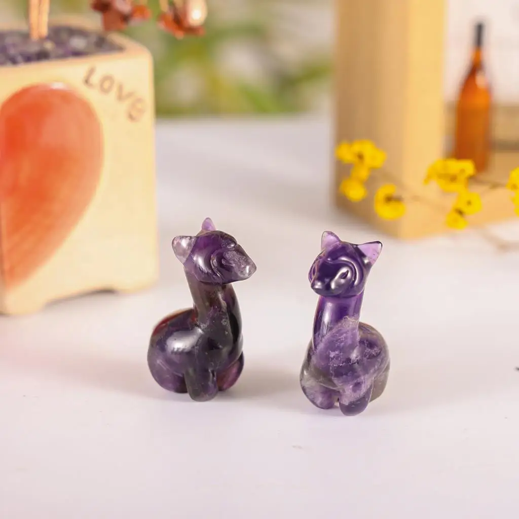 Mini Cute Alpaca Statue Natural Crystal Stone Carving Animal Figurines Healing Gemstone Crafts For Home Decoration