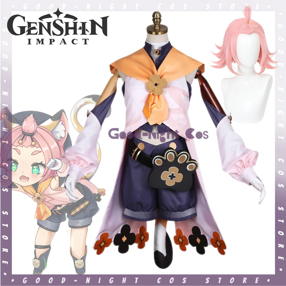 

Game Genshin Impact Diona Katzlein Cosplay Costume Wig Ear Tail Cute Cat Neko Girl Outfit Diona Role Play Clothes full set