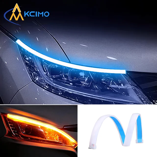 1Pc LED DRL Car Running Light Flexible Waterproof Strip Auto Headlights White Turn Signal Brake Flow Lights Car Styling 12V 1