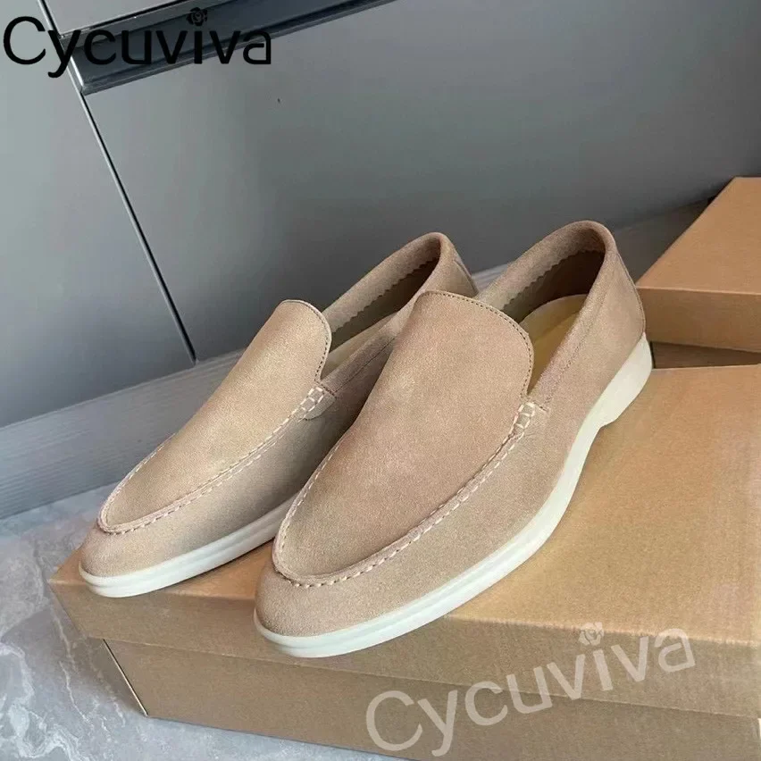 

Designer Men's Loafers Suede Leather Flat Mules Round Toe Slip-on Casual Buesiness Shoes Men's Work Shoes 38-46 Summer Walk