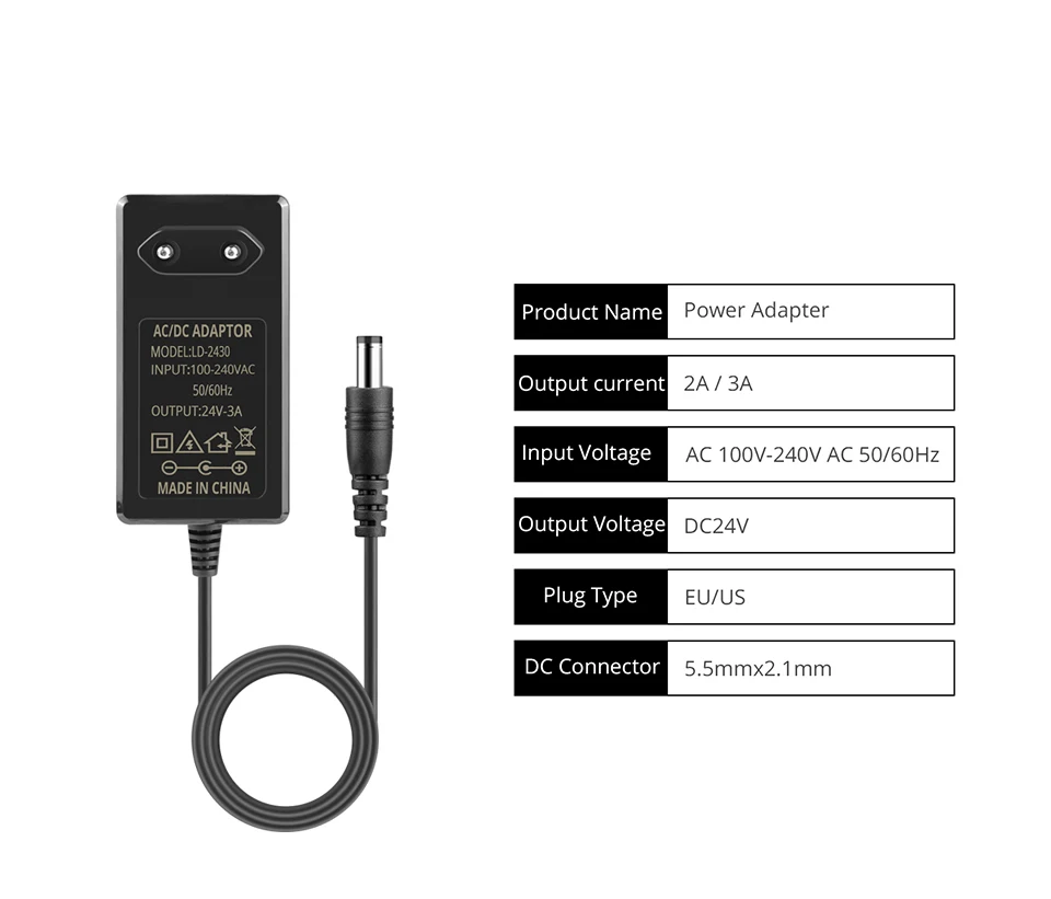 Description Picture 3 of itemAC100-240V Lighting Transformers DC24V 2A 3A LED Power Supply Charger 48W 72W LED Driver Power Adapter For Led Strip Light