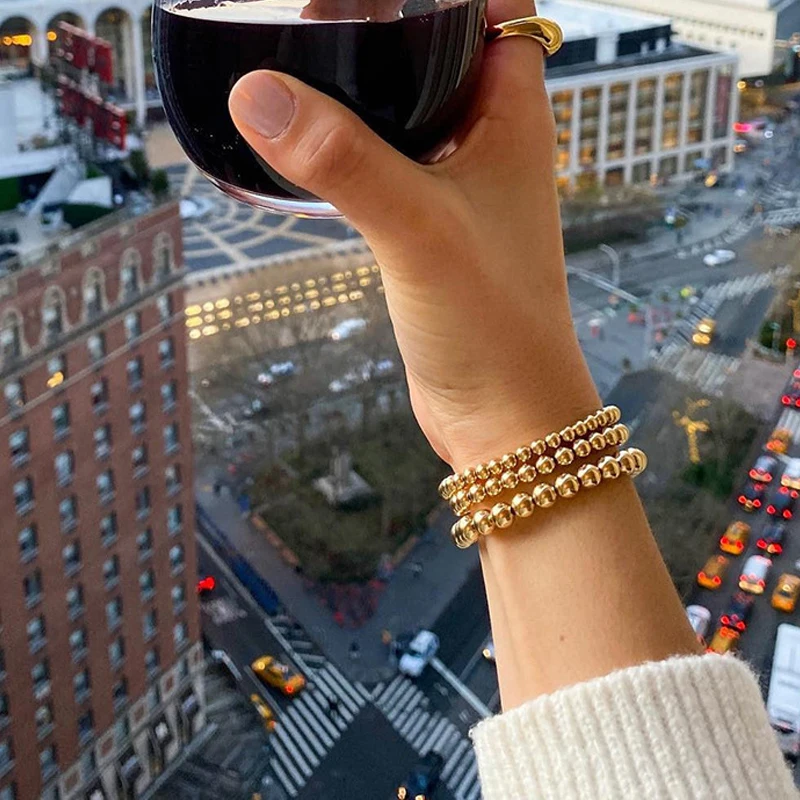 2024 Boho Gold Plated Beaded Bracelets for Women Simple Big CCB Beads Link Chain Bracelet Bangle Fashion Party Jewelry Gifts