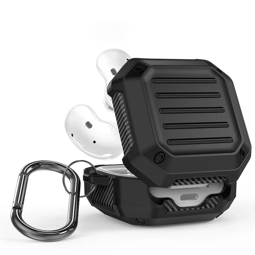 

TPU+PC Earphone Case Carbon Fiber Pattern with Buckle Earphone Storage Case for Samsung Galaxy buds live/2/pro/2 pro/FE