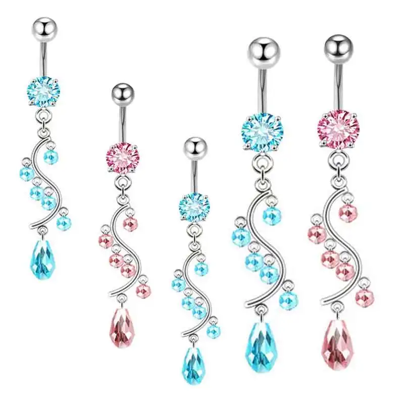 

Wholesales 2 color 14G Belly Button Rings Surgical Stainless Steel Round Cubic Zirconia Navel Barbell Stud Body Piercing Dangle