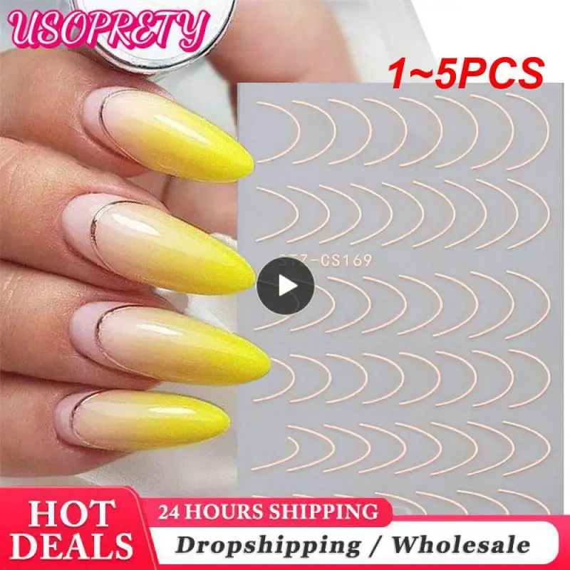 1 ~ 5 шт. полоски наклейки для дизайна ногтей золотые серебряные черные белые прямые изогнутые клейкие слайдеры украшения для дизайна ногтей