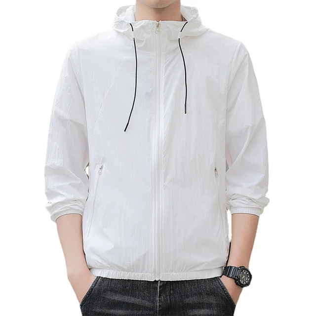 Hooded Long Sleeve Pockets Zipper Placket Windbreaker Jacket Men