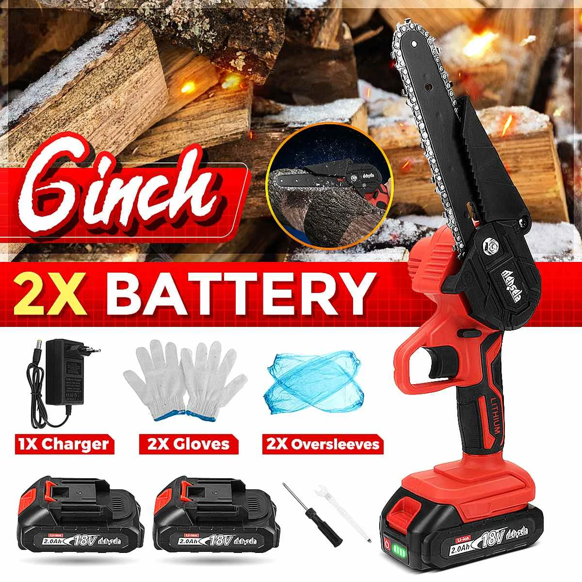 21VMini6InchElectricchainsawCordlessRechargeableHandheld