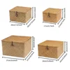 Handmade 4Pcs Set storage basket with lid rectangular seaweed rattan fabric cosmetics multi-purpose container natural box 6