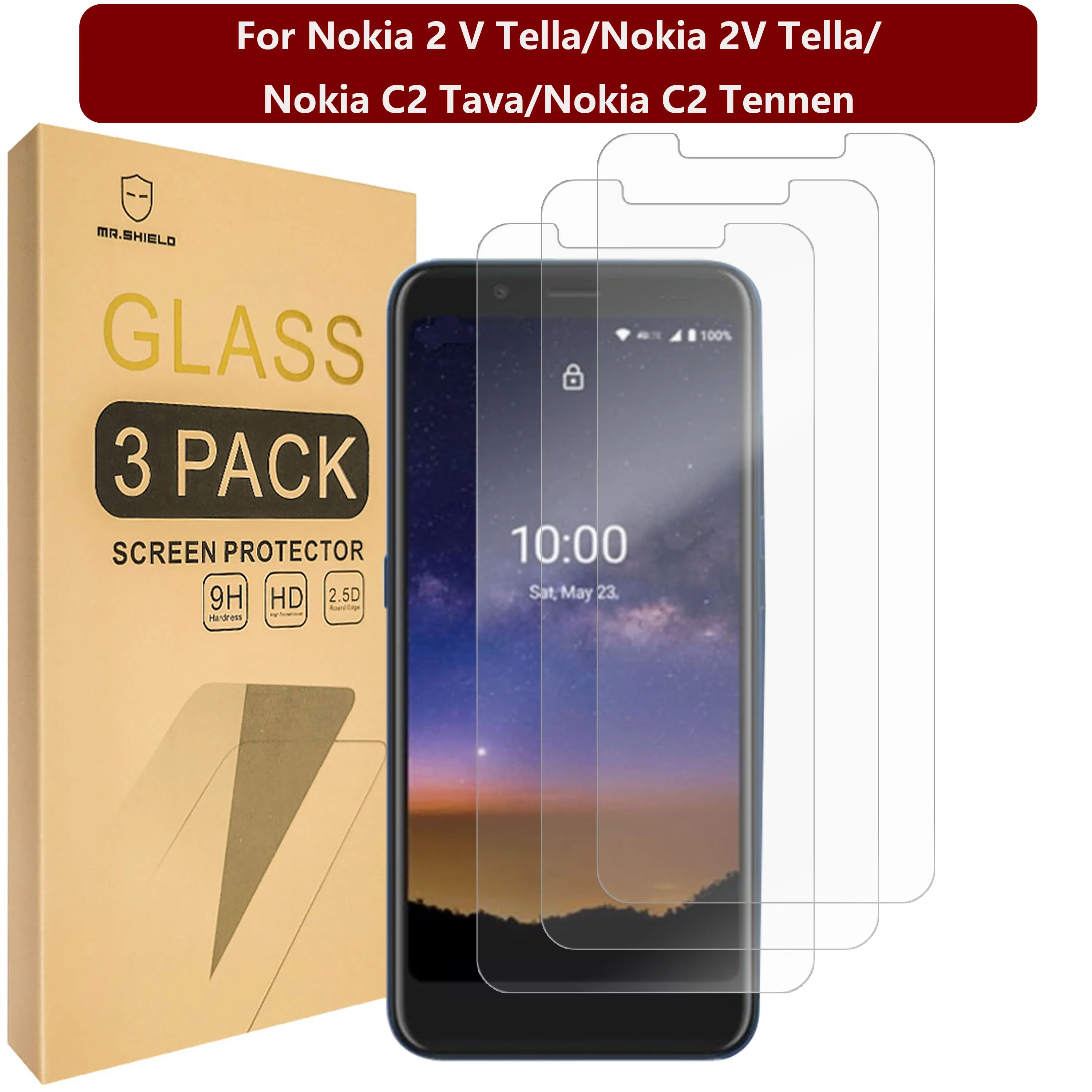 

Mr.Shield [3 шт. в упаковке] предназначен для Nokia 2 V Tella/Nokia 2V Tella/Nokia C2 Tava/Nokia C2 Tennen [закаленное стекло]