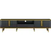 TV Stand for 85"+ TV, Entertainment Center with Storage Drawer & Cabinets & Shelves, Curved TV Console with Gold Metal Legs 6