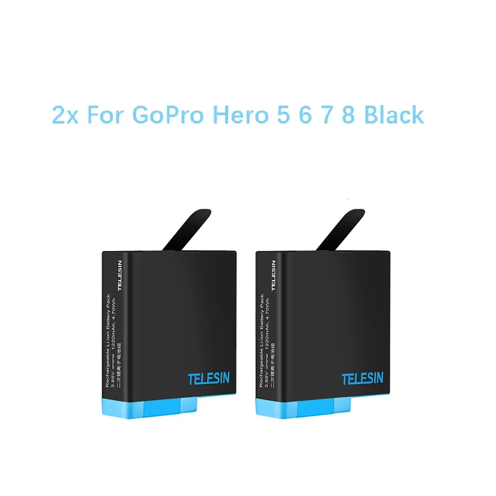 TELESIN 1220mAh 3 パックバッテリー 3 スロット LED ライトバッテリー充電器収納ボックスタイプ C ケーブル GoPro Hero 5 6 7 8 ブラックカメラ用