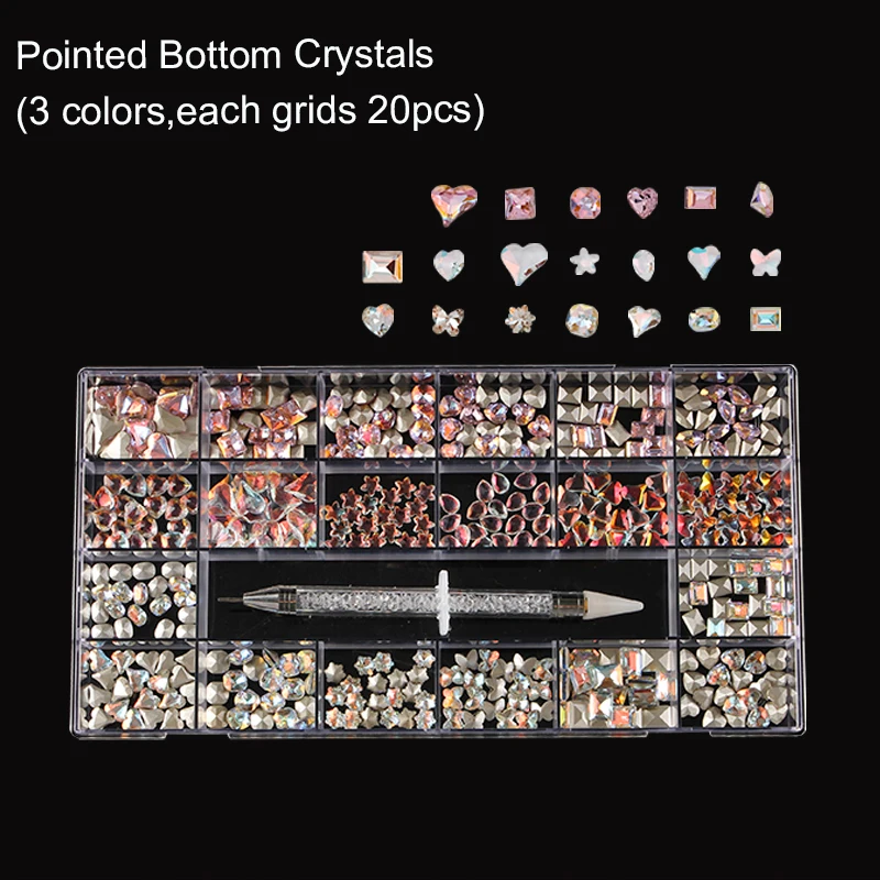 21 Grids Nail Diamond Kit with Rhinestones and Nail Pen