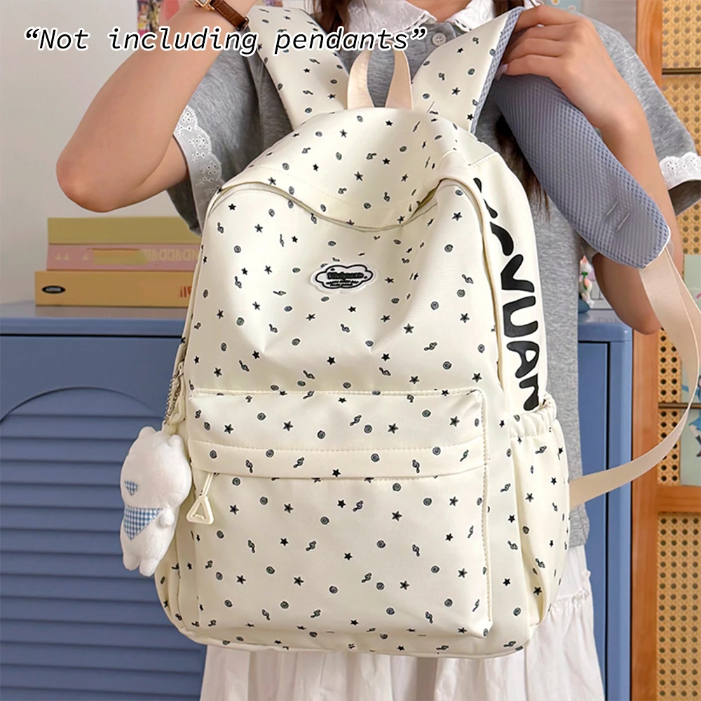 Cute Star Pattern Casual Backpack, Spacious Nylon Daypack, Durable Soft Bag for Teen Girls, Commute & Short Trips 1