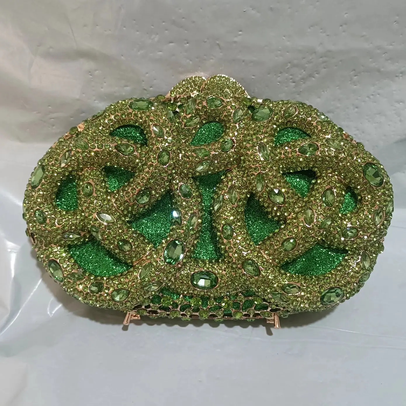 Luxury Green Tone Crystal Beaded Party Clutch For Ladies